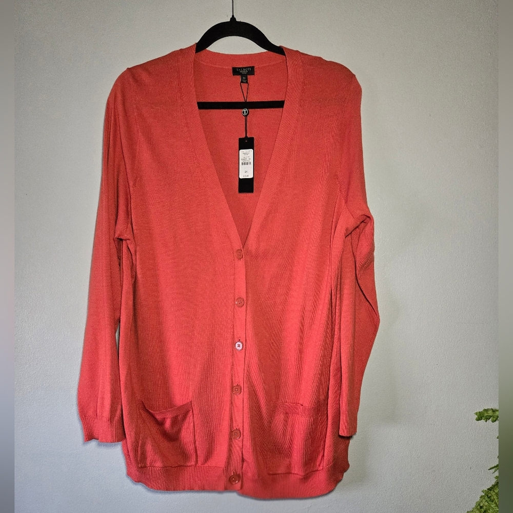 Talbots Button Front Cardigan Sweater Burnt Orange Plus Size 2X‎ NWT
